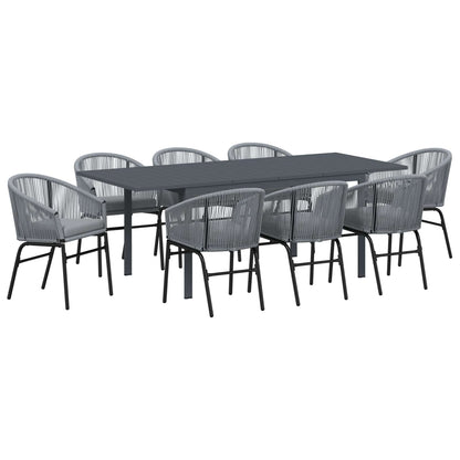 Set da Pranzo per Giardino 9 pcs Grigio polyrattan