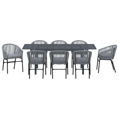 Set da Pranzo per Giardino 9 pcs Grigio polyrattan | homemem39