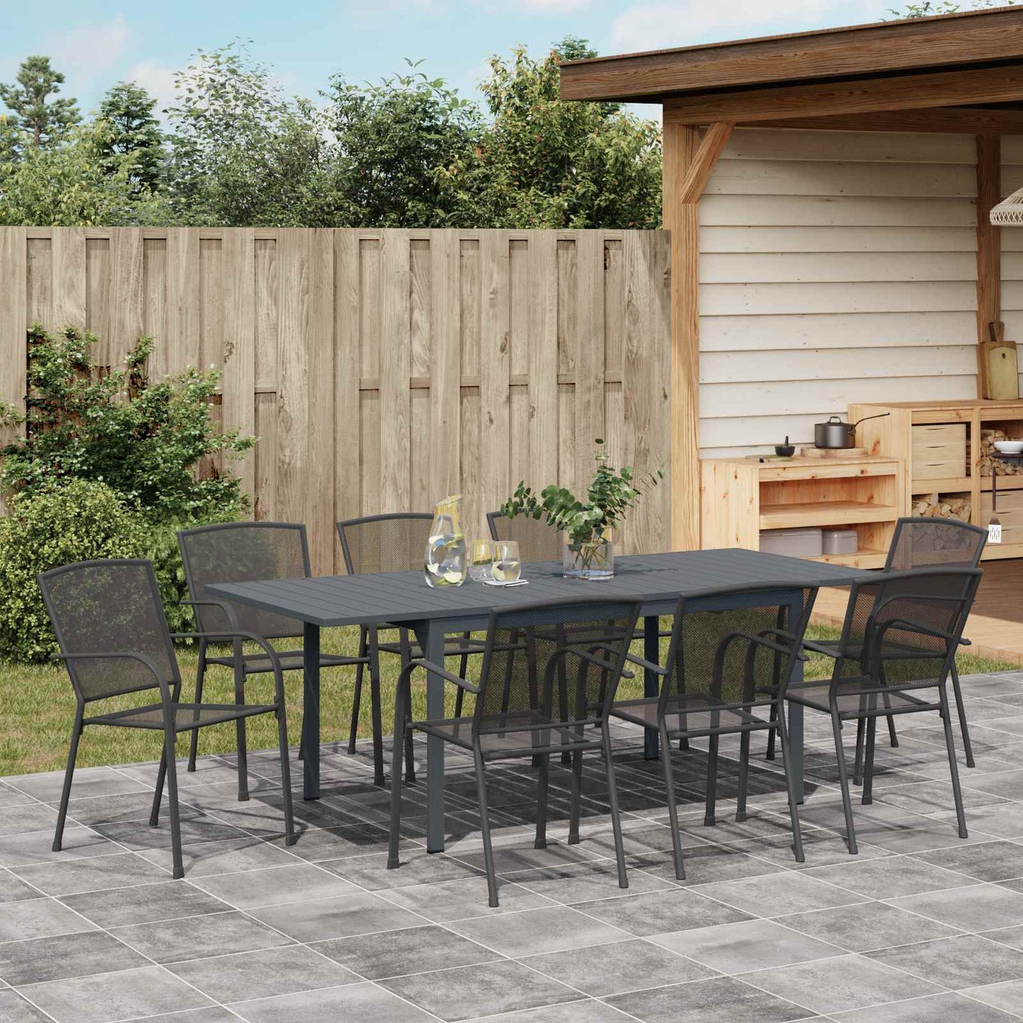 Set da Pranzo per Giardino 9 pcs Antracite Acciaio | homemem39