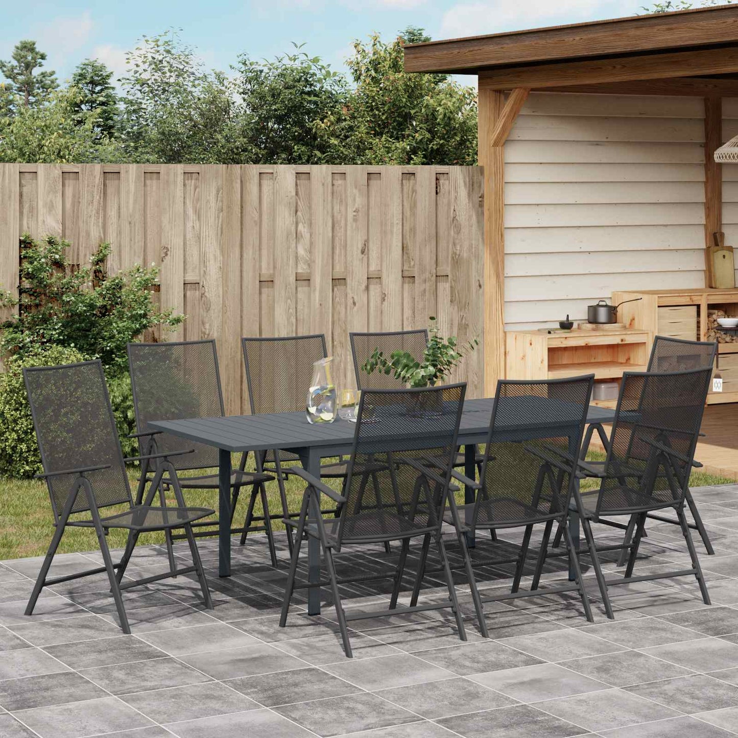 Set da Pranzo per Giardino 9 pcs Antracite Acciaio | homemem39