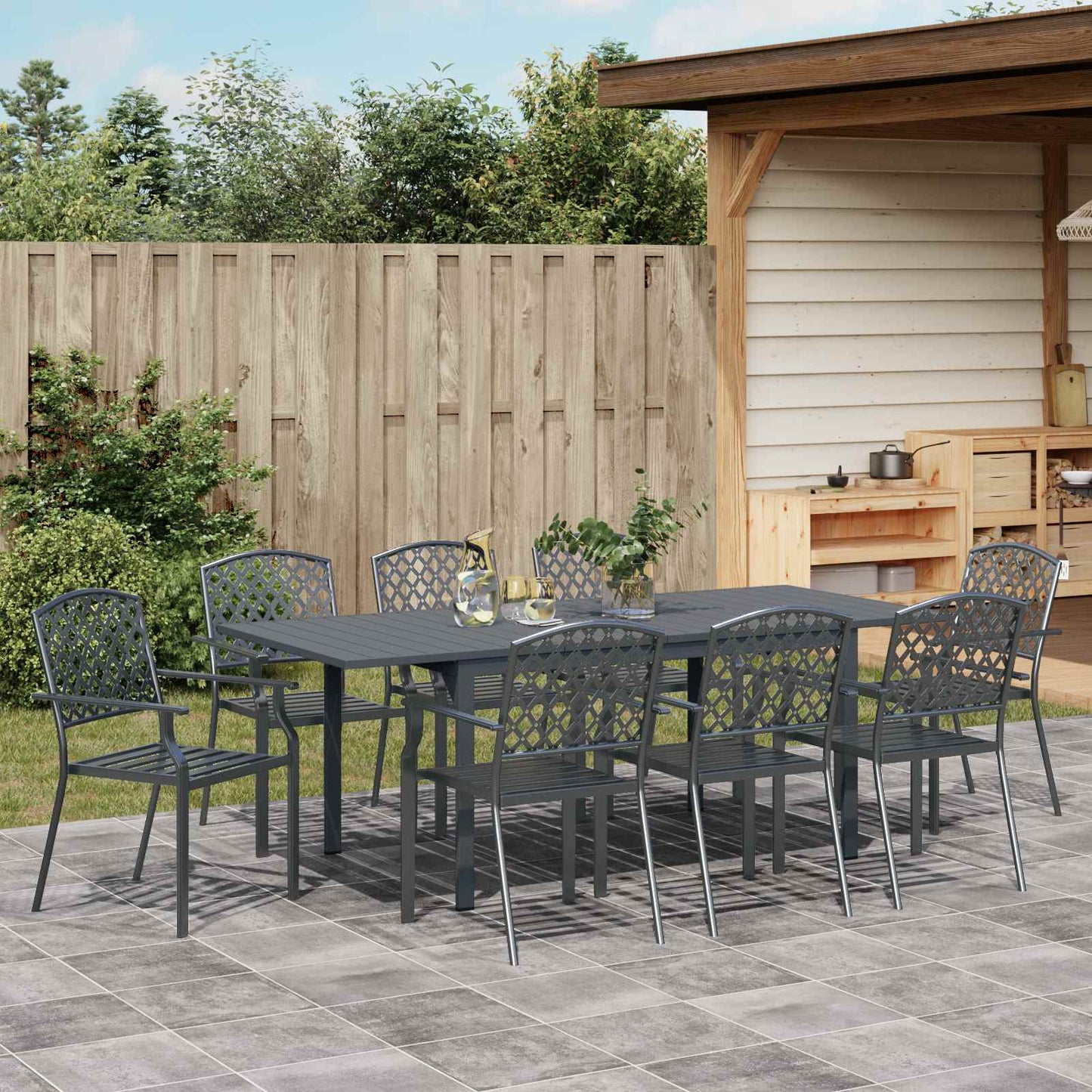 Set da Pranzo per Giardino 9 pcs Antracite Acciaio | homemem39
