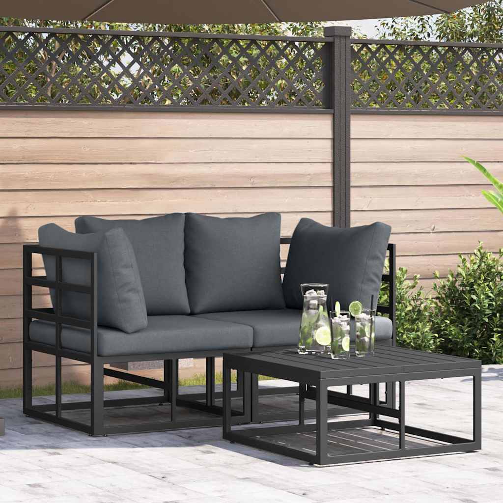 Set Divano da Giardino 3 pcs Nero Metallo | homemem39