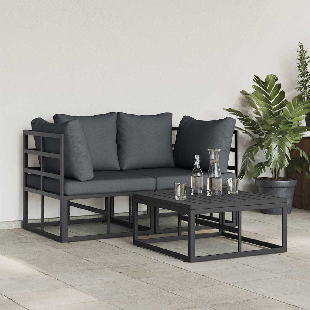 Set Divano da Giardino 3 pcs Nero Metallo | homemem39