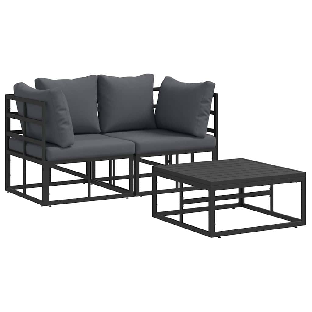 Set Divano da Giardino 3 pcs Nero Metallo | homemem39