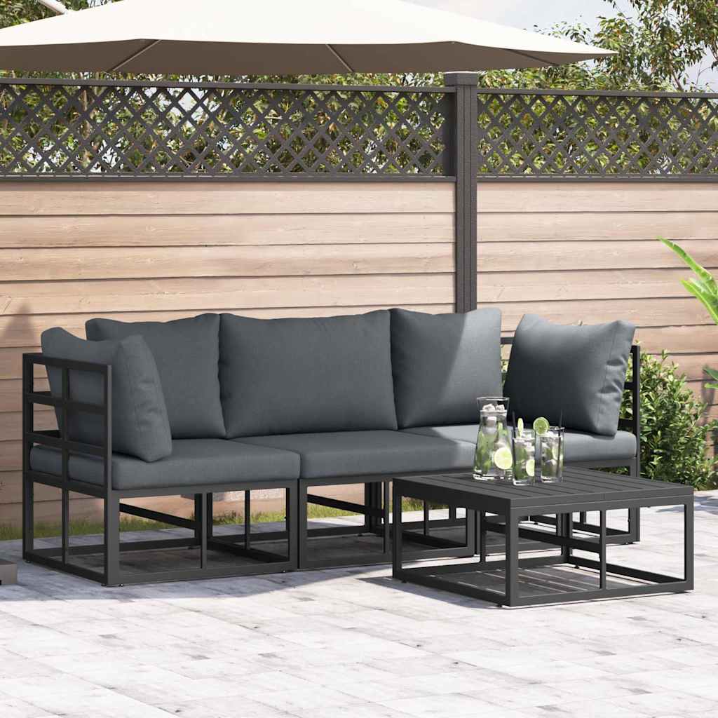 Set Divano da Giardino 4 pcs Nero Metallo