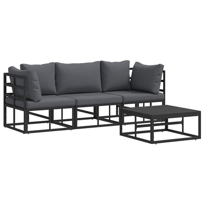 Set Divano da Giardino 4 pcs Nero Metallo