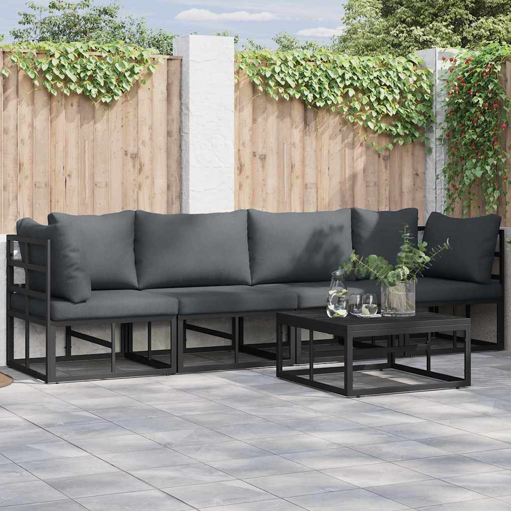 Set Divano da Giardino con cuscino 5 pcs Nero Alluminio - homemem39