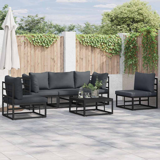 Set Divano da Giardino con cuscino 6 pcs Nero Alluminio