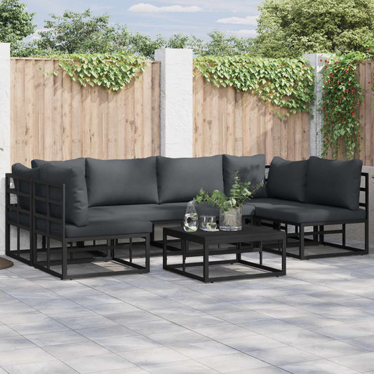 Set Divano da Giardino con cuscino 6 pcs Nero Alluminio
