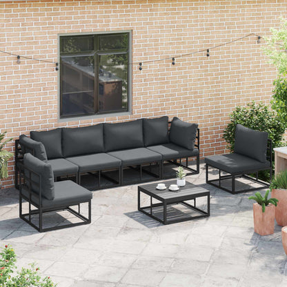 Set Divano da Giardino con cuscino 7 pcs Nero Alluminio