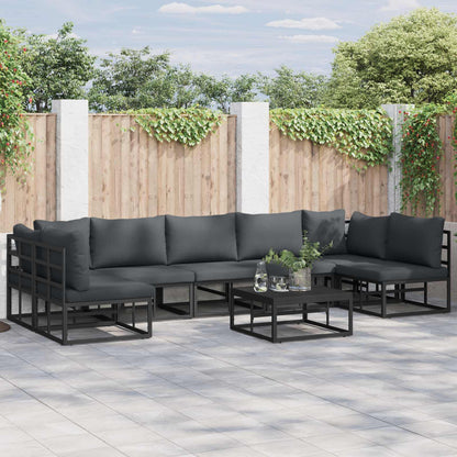 Set Divano da Giardino con cuscino 7 pcs Nero Alluminio | homemem39