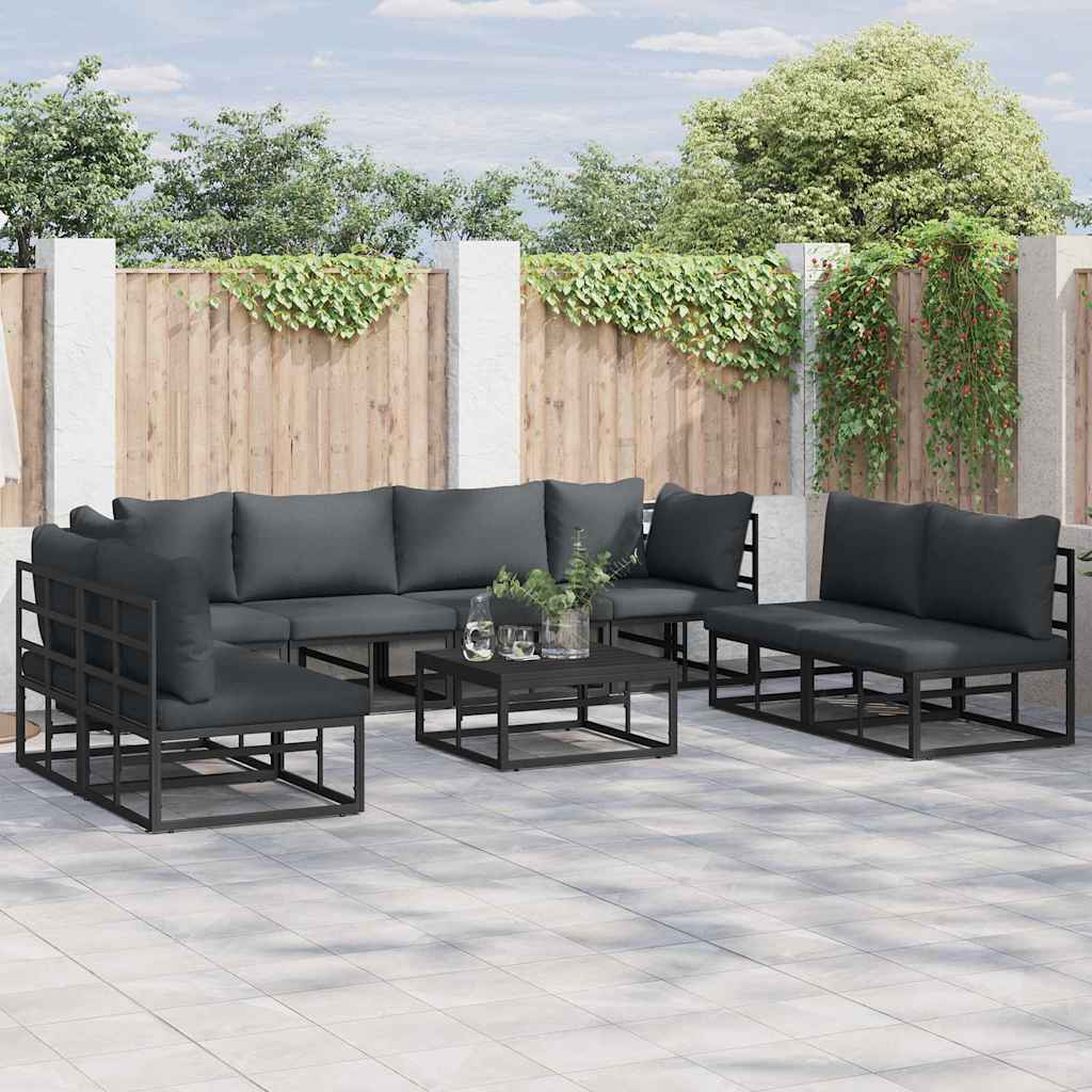 Set Divano da Giardino con cuscino 8 pcs Nero Alluminio | homemem39