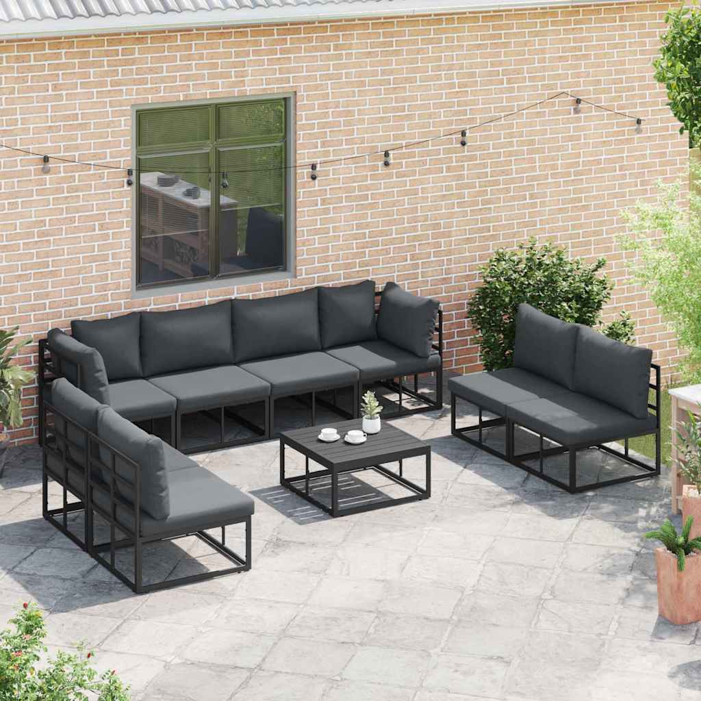 Set Divano da Giardino con cuscino 8 pcs Nero Alluminio | homemem39