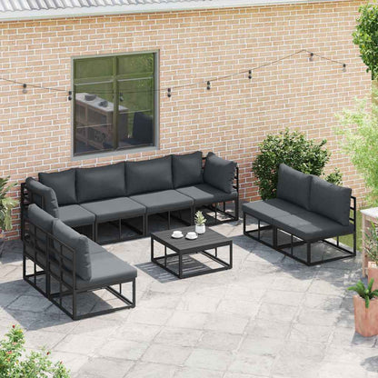 Set Divano da Giardino con cuscino 9 pcs Nero Alluminio | homemem39