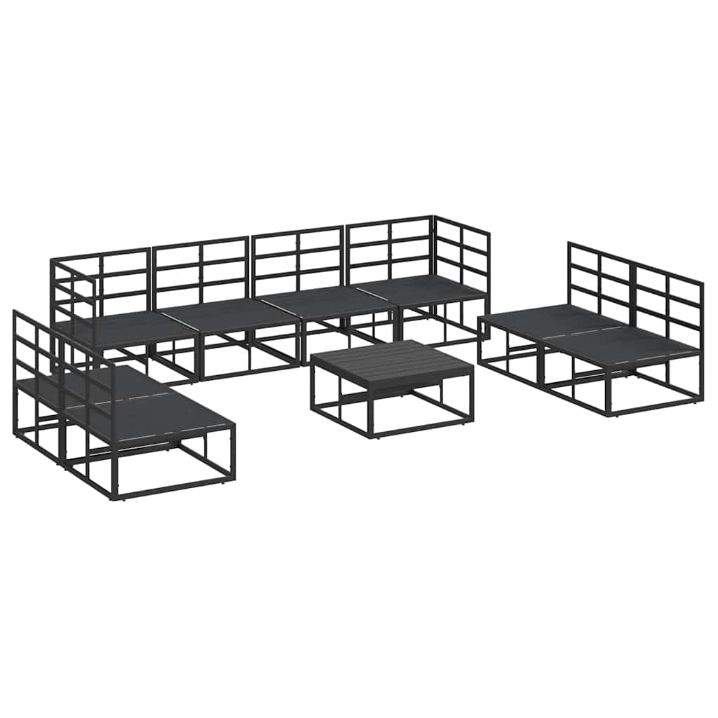 Set Divano da Giardino con cuscino 9 pcs Nero Alluminio | homemem39