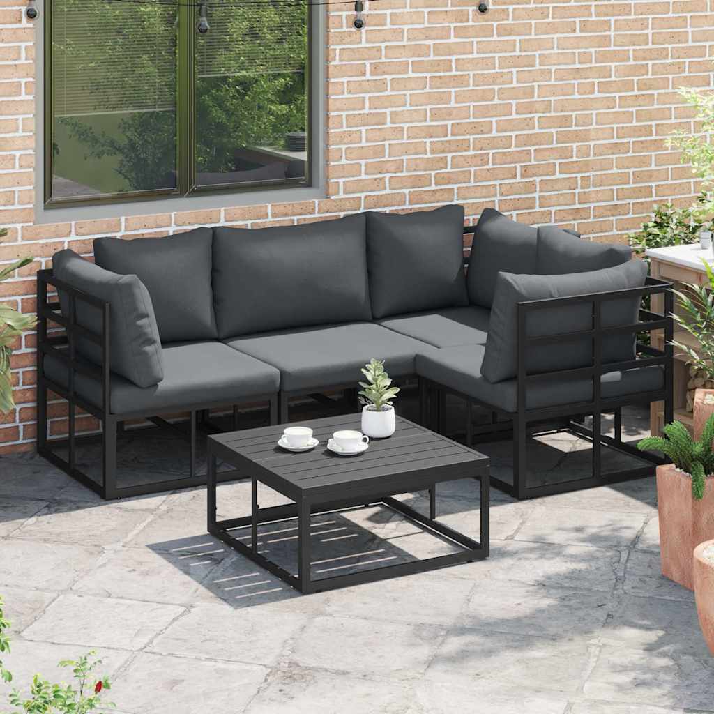 Set Divano da Giardino con cuscino 4 pcs Nero Alluminio | homemem39