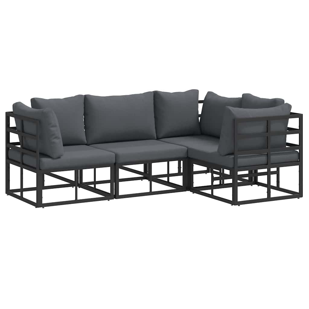 Set Divano da Giardino con cuscino 4 pcs Nero Alluminio | homemem39