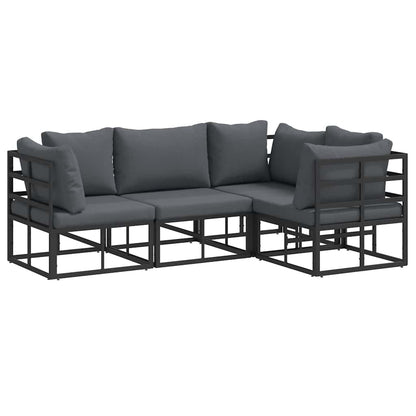 Set Divano da Giardino con cuscino 4 pcs Nero Alluminio | homemem39