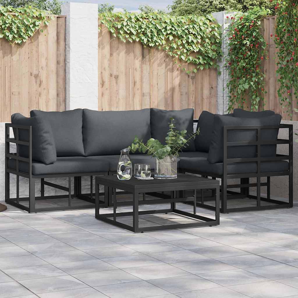Set Divano da Giardino con cuscino 5 pcs Nero Alluminio | homemem39
