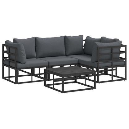 Set Divano da Giardino con cuscino 5 pcs Nero Alluminio | homemem39