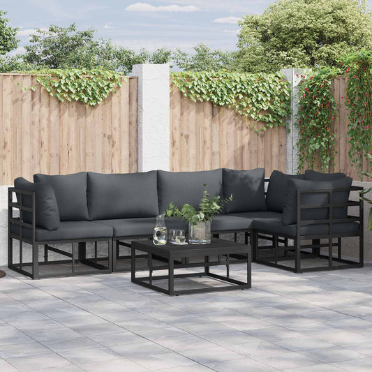 Set Divano da Giardino con cuscino 6 pcs Nero Alluminio