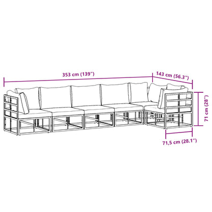 Set Divano da Giardino con cuscino 6 pcs Nero Alluminio