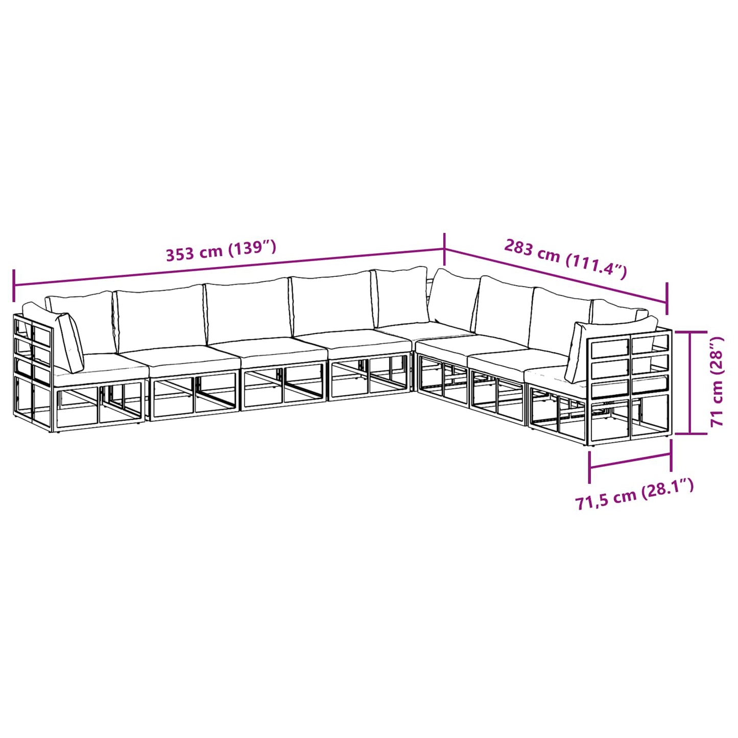 Set Divano da Giardino con cuscino 8 pcs Nero Alluminio