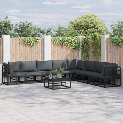 Set Divano da Giardino con cuscino 9 pcs Nero Alluminio | homemem39
