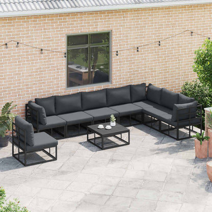 Set Divano da Giardino con cuscino 9 pcs Nero Alluminio | homemem39