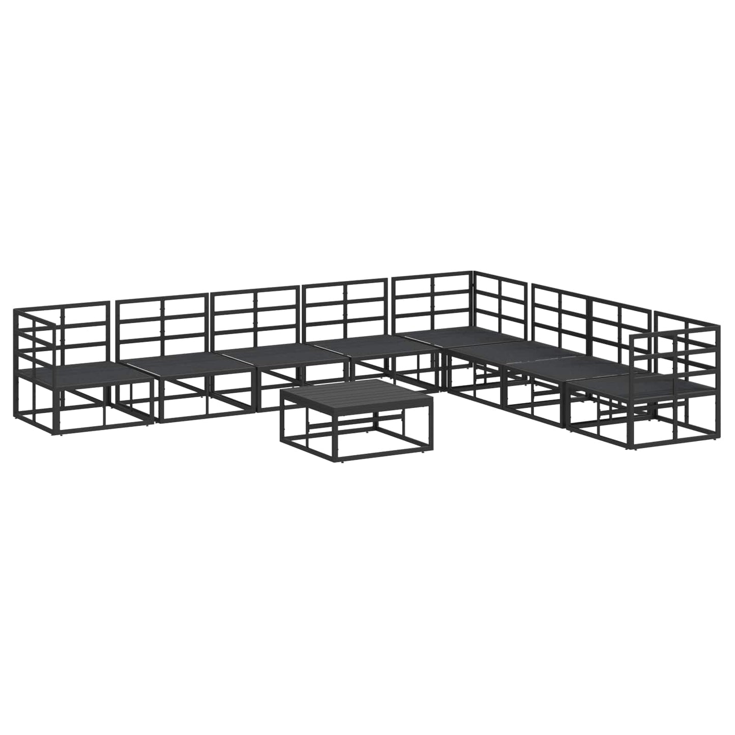 Set Divano da Giardino con cuscino 9 pcs Nero Alluminio