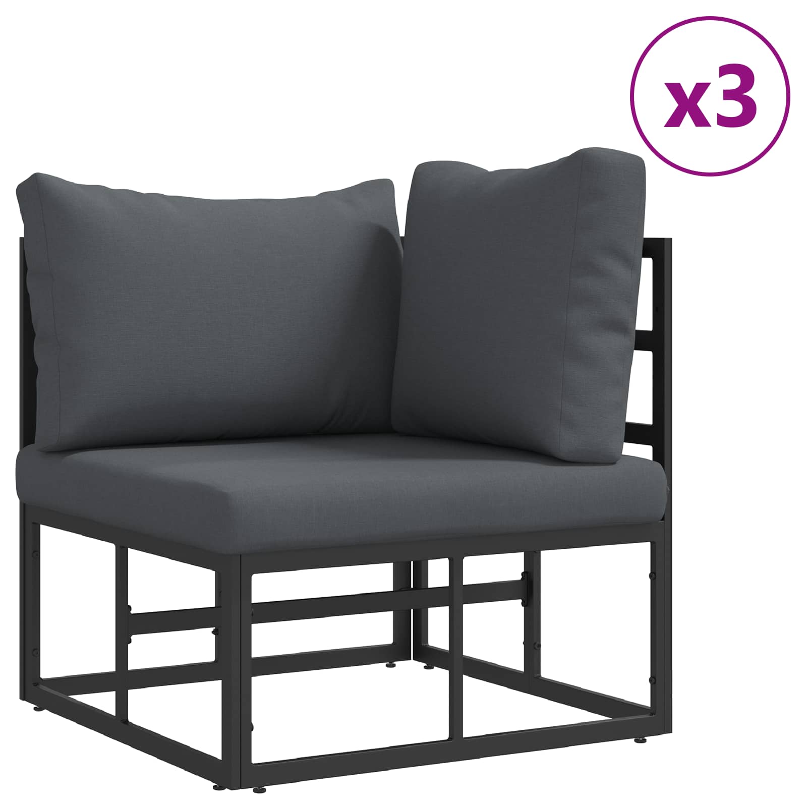 Set Divano da Giardino con cuscino 9 pcs Nero Alluminio | homemem39