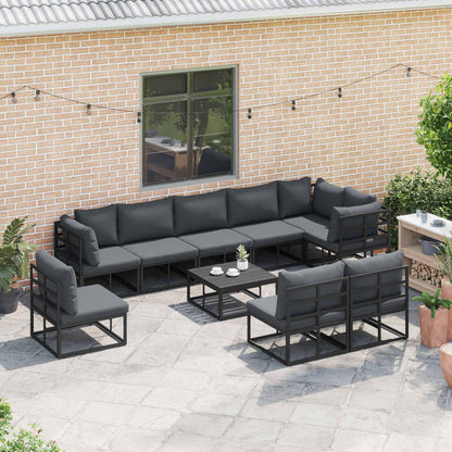 Set Divano da Giardino con cuscino 9 pcs Nero Alluminio