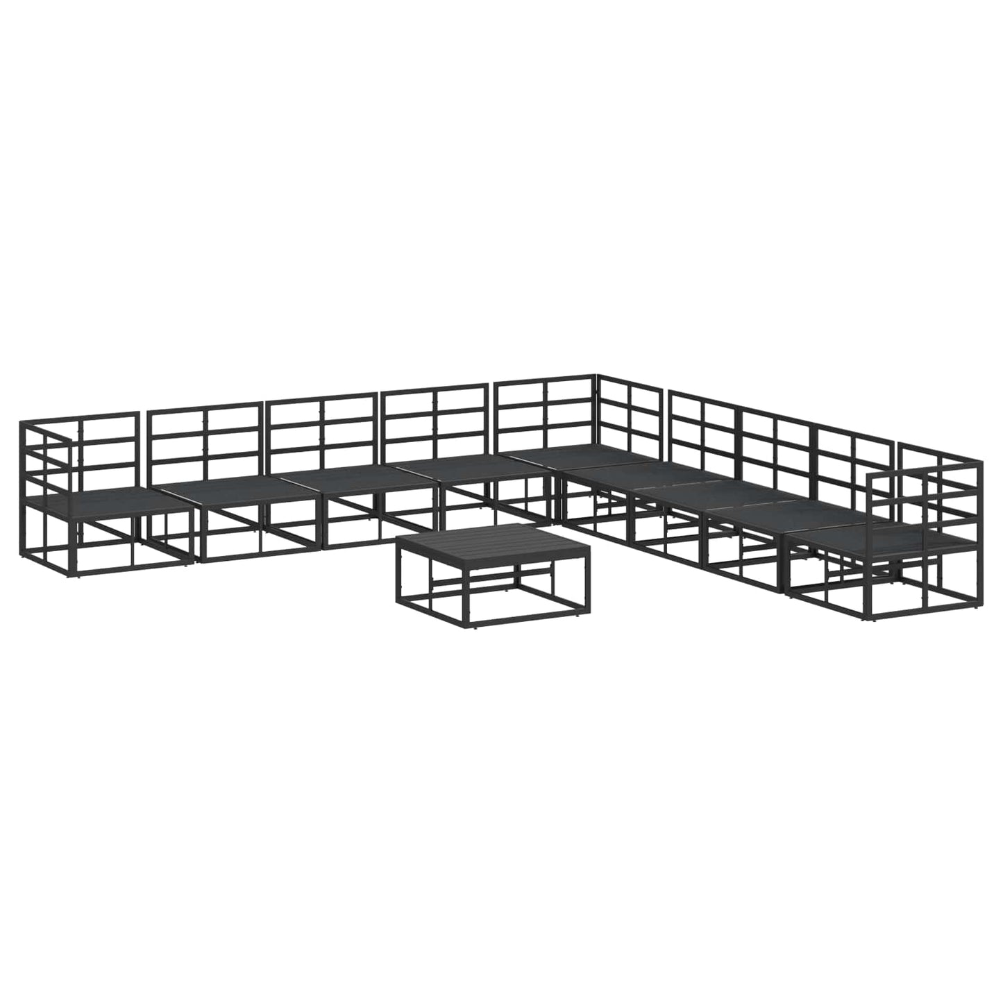 Set Divano da Giardino con cuscino 10 pcs Nero Alluminio | homemem39