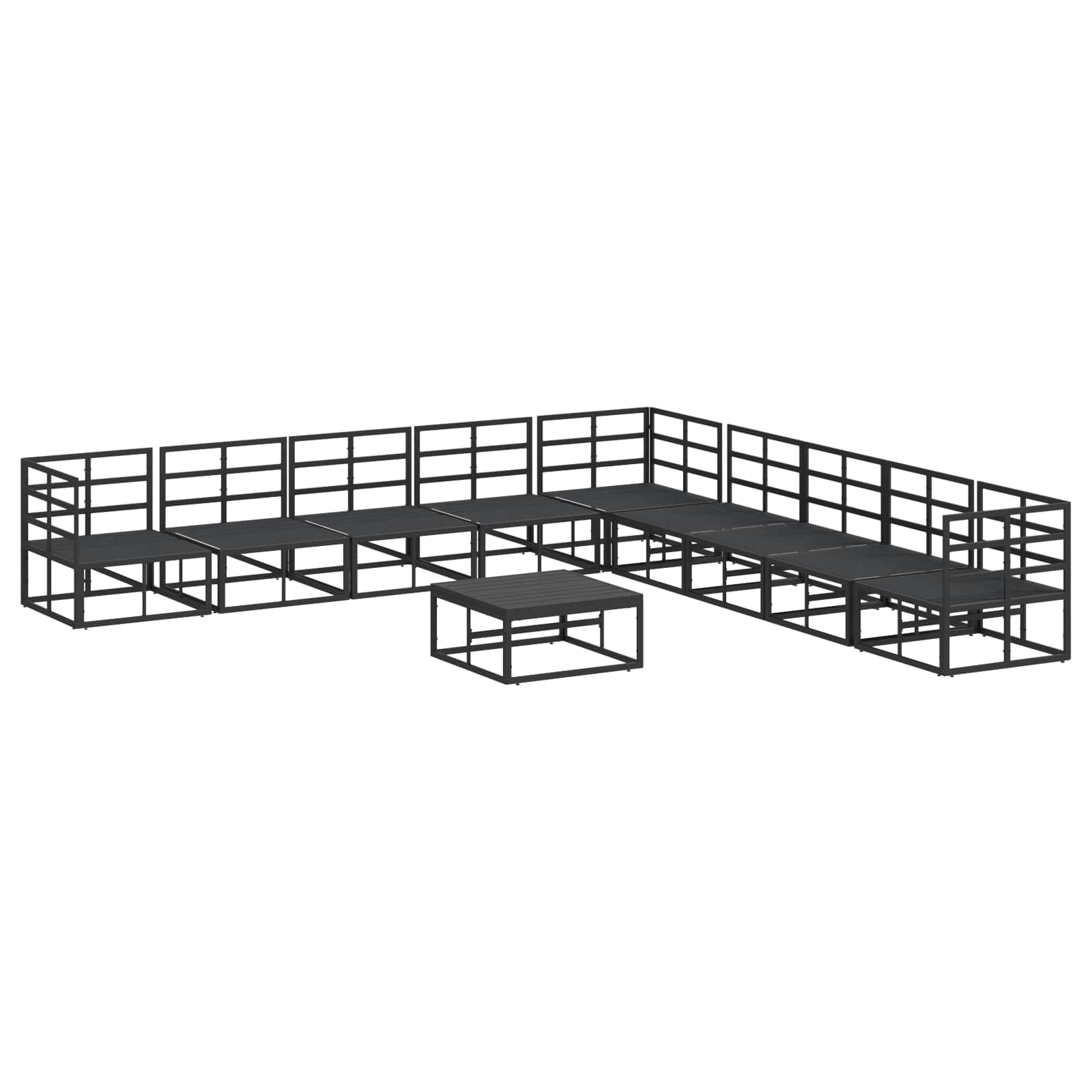 Set Divano da Giardino con cuscino 10 pcs Nero Alluminio | homemem39