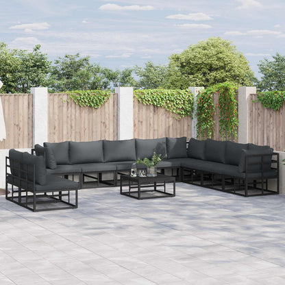 Set Divano da Giardino con cuscino 11 pcs Nero Alluminio