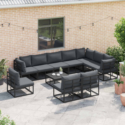Set Divano da Giardino con cuscino 11 pcs Nero Alluminio