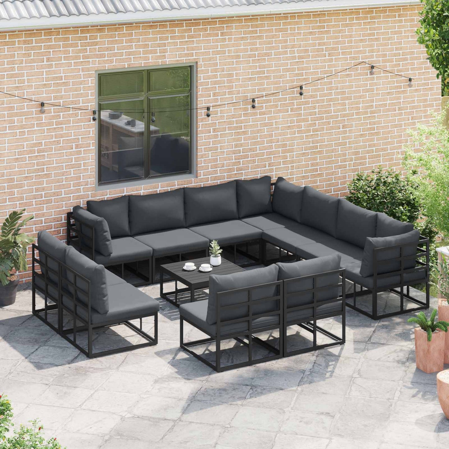 Set Divano da Giardino con cuscino 11 pcs Nero Alluminio | homemem39