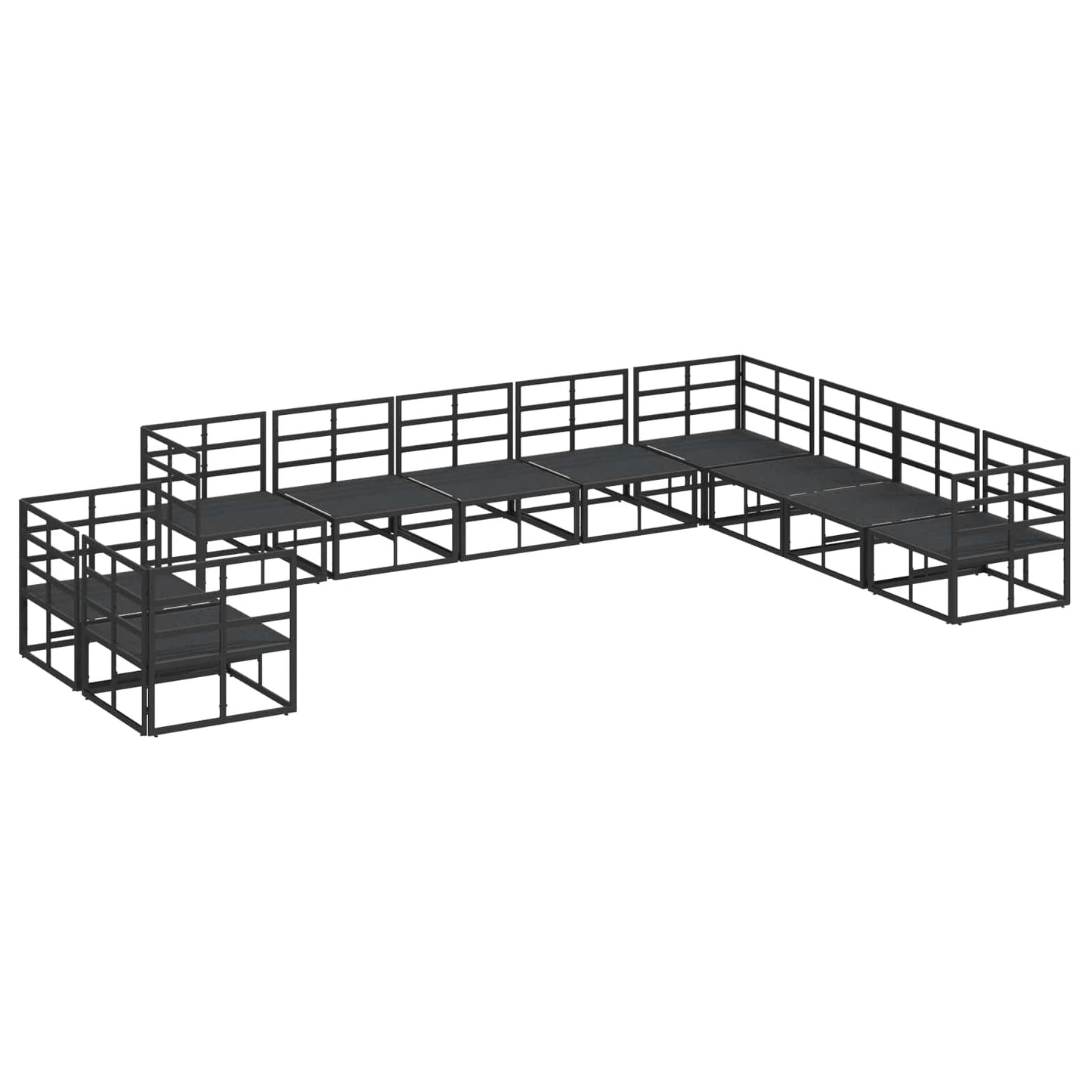 Set Divano da Giardino con cuscino 10 pcs Nero Alluminio