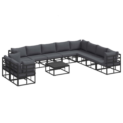 Set Divano da Giardino con cuscino 11 pcs Nero Alluminio
