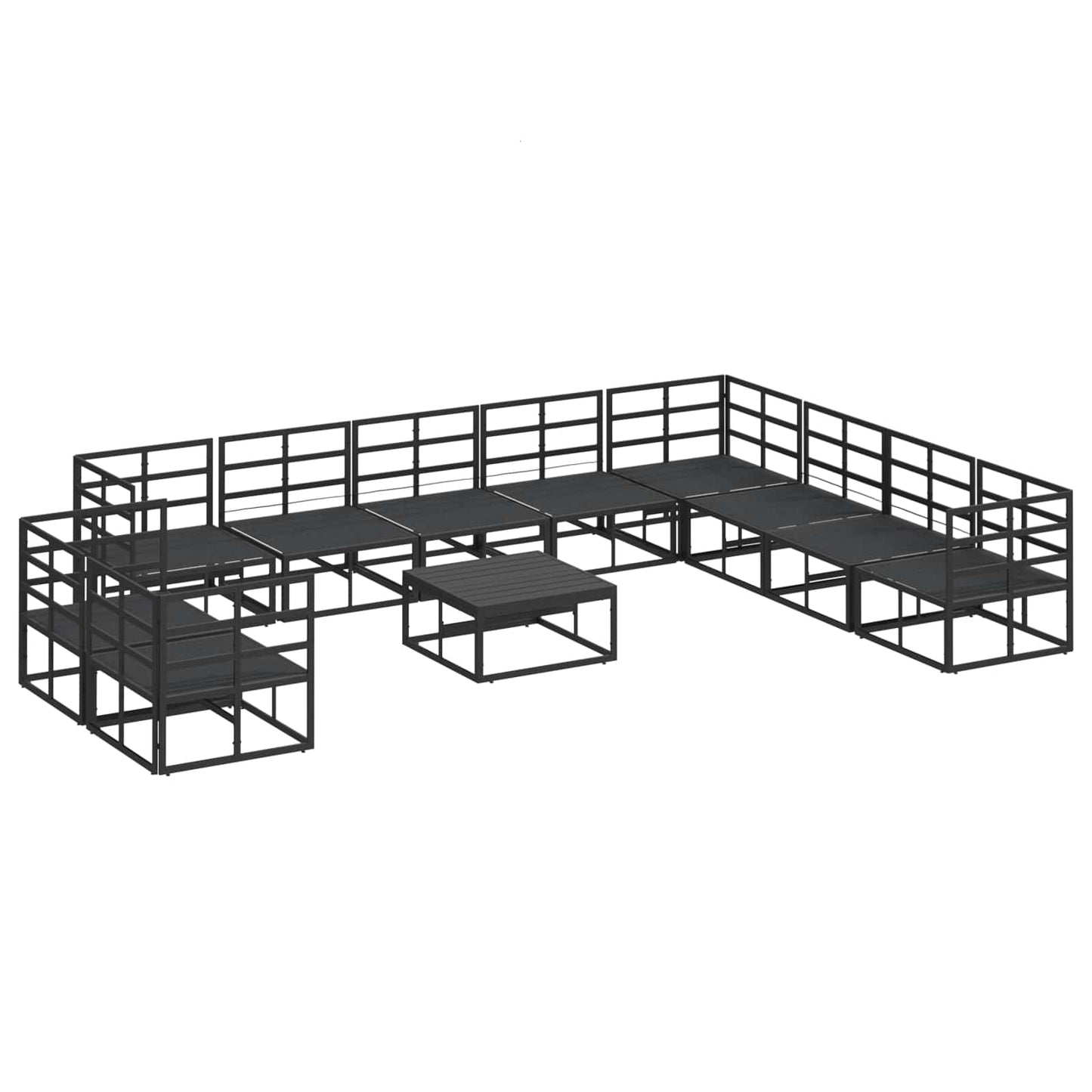 Set Divano da Giardino con cuscino 11 pcs Nero Alluminio