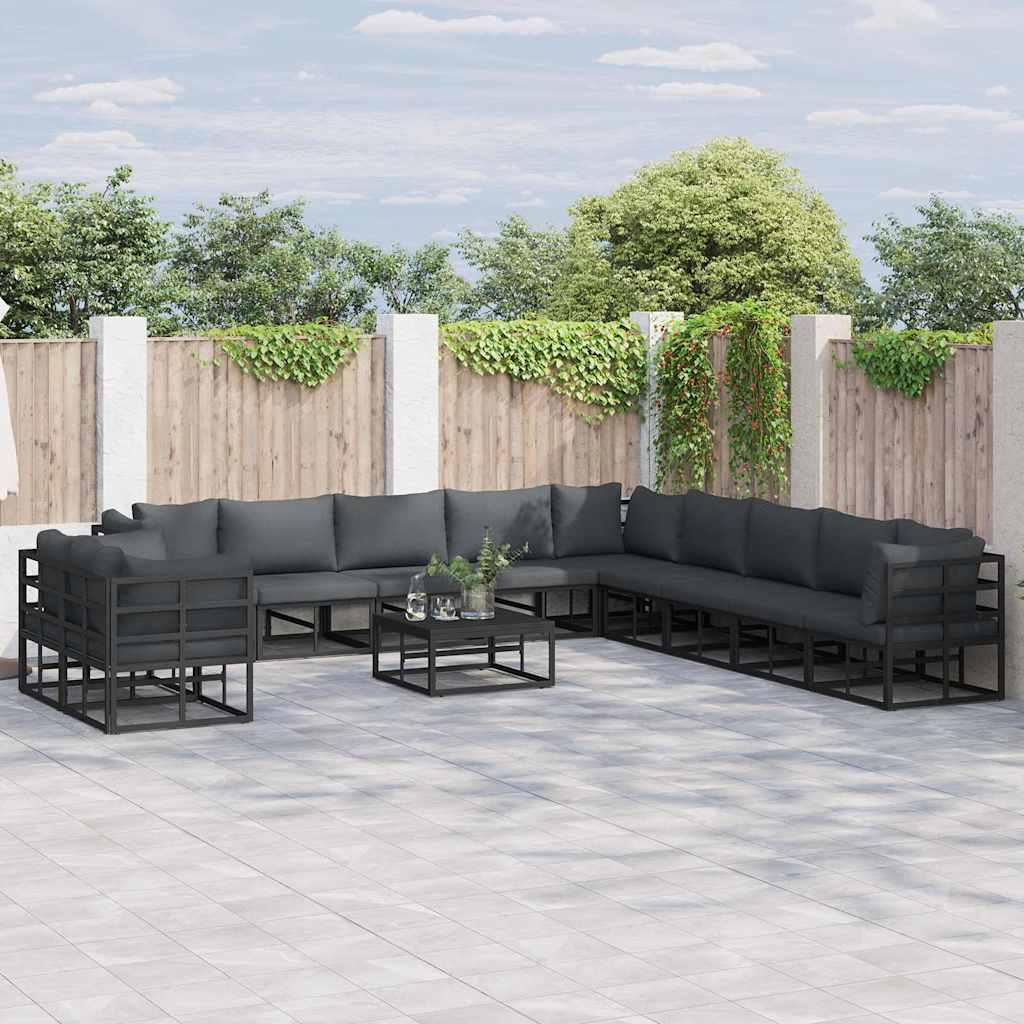 Set Divano da Giardino con cuscino 11 pcs Nero Alluminio | homemem39