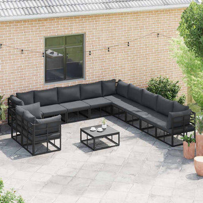 Set Divano da Giardino con cuscino 12 pcs Nero Alluminio | homemem39