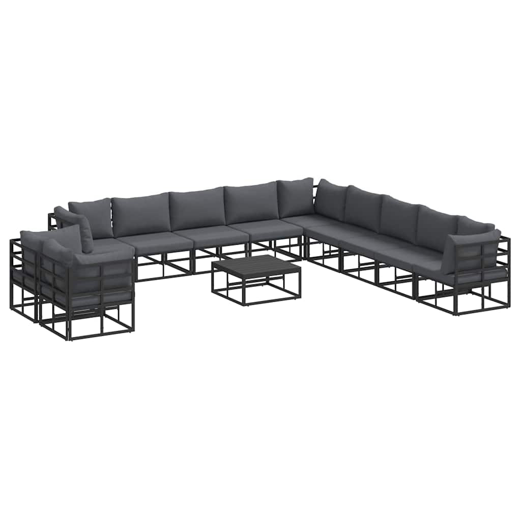 Set Divano da Giardino con cuscino 12 pcs Nero Alluminio | homemem39