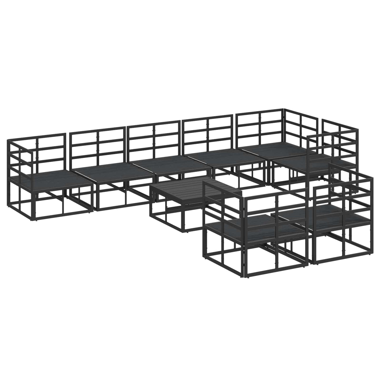 Set Divano da Giardino con cuscino 9 pcs Nero Alluminio | homemem39