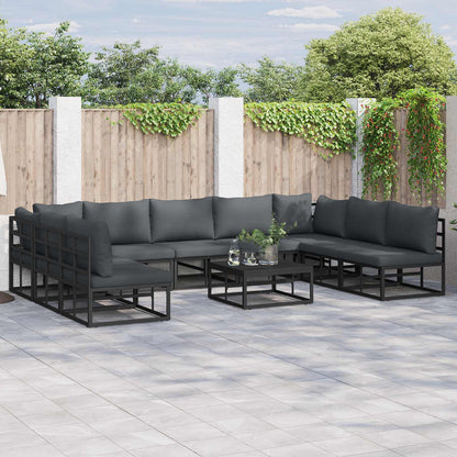 Set Divano da Giardino con cuscino 9 pcs Nero Alluminio | homemem39