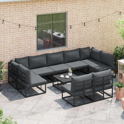 Set Divano da Giardino con cuscino 9 pcs Nero Alluminio | homemem39