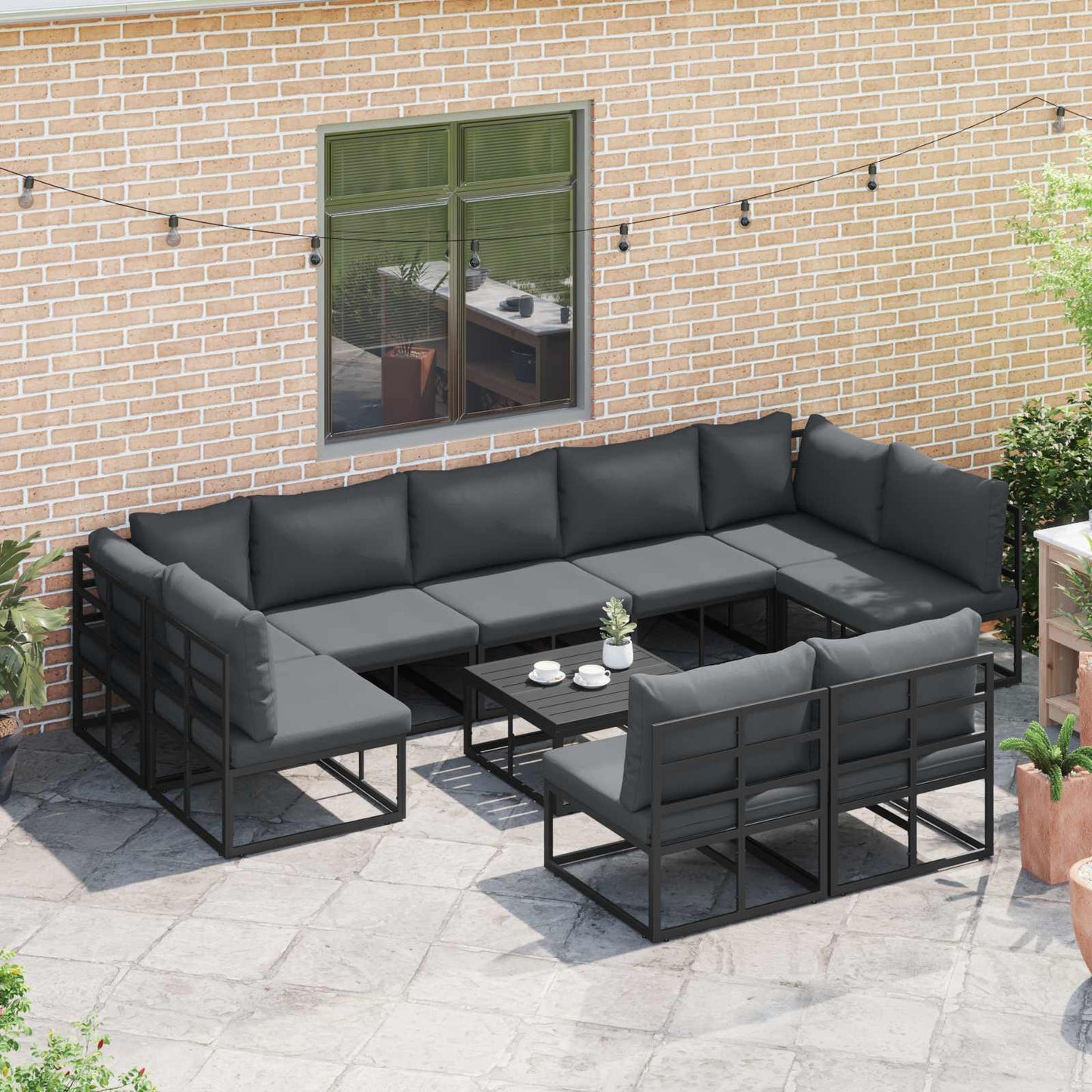 Set Divano da Giardino con cuscino 10 pcs Nero Alluminio | homemem39