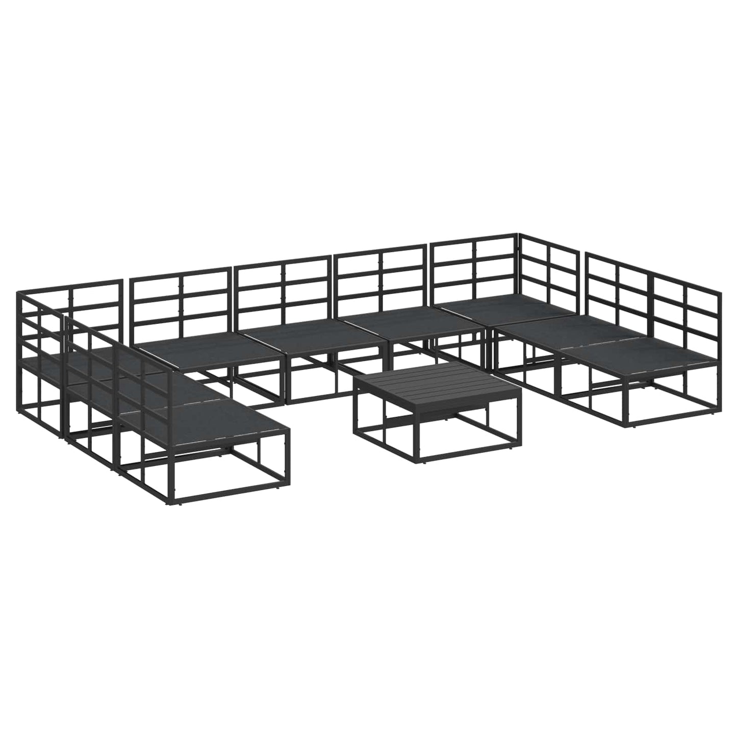 Set Divano da Giardino con cuscino 10 pcs Nero Alluminio | homemem39