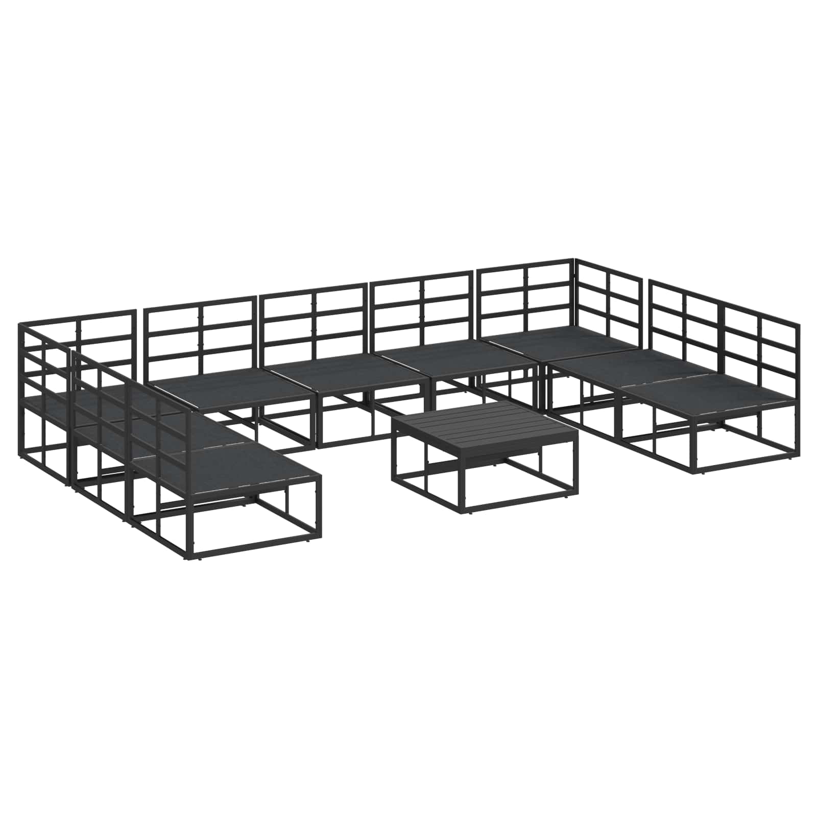 Set Divano da Giardino con cuscino 10 pcs Nero Alluminio | homemem39