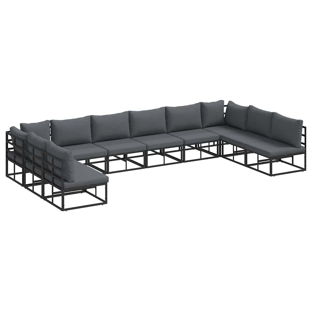 Set Divano da Giardino con cuscino 10 pcs Nero Alluminio | homemem39